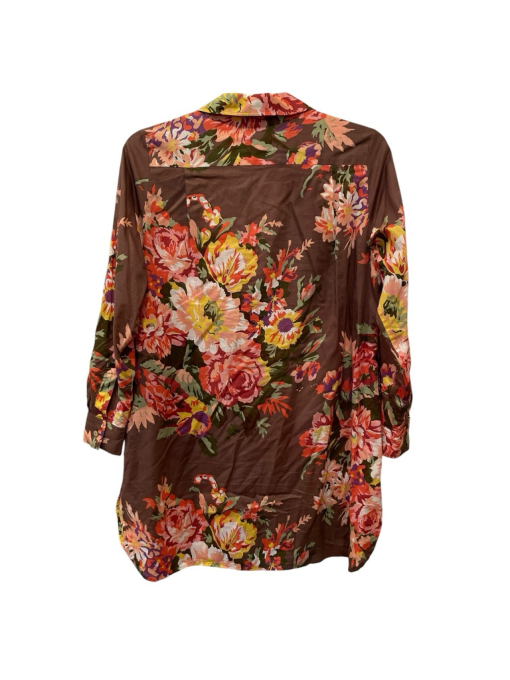 Soft Surroundings Womens Size Large Brown Floral Tunic Top Button Front Pockets - Picture 8 of 15